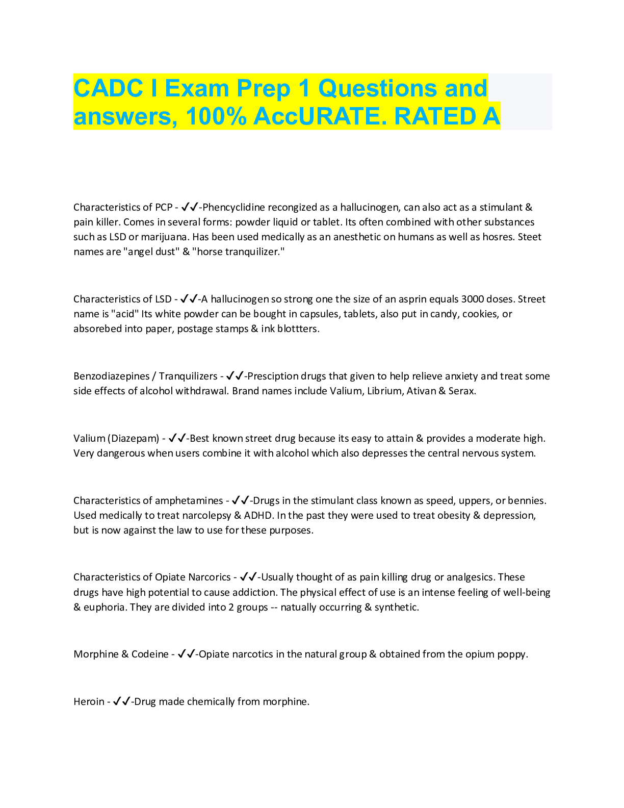 Preview image for CADC I Exam Prep 1 Questions and  answers, 100% AccURATE. RATED A